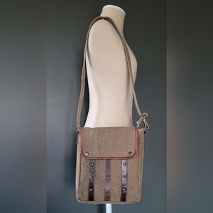 Mona B. Olive Green Canvas Crossbody Bag